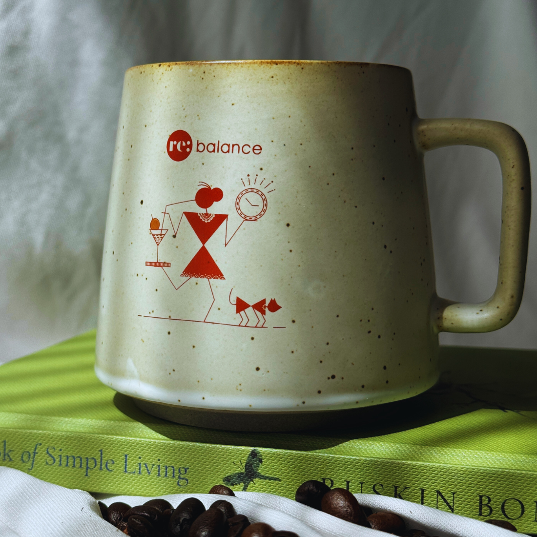 Rebalance Keramik-Kaffeetasse | Inspiriert von der Warli-Malerei | 330 ml