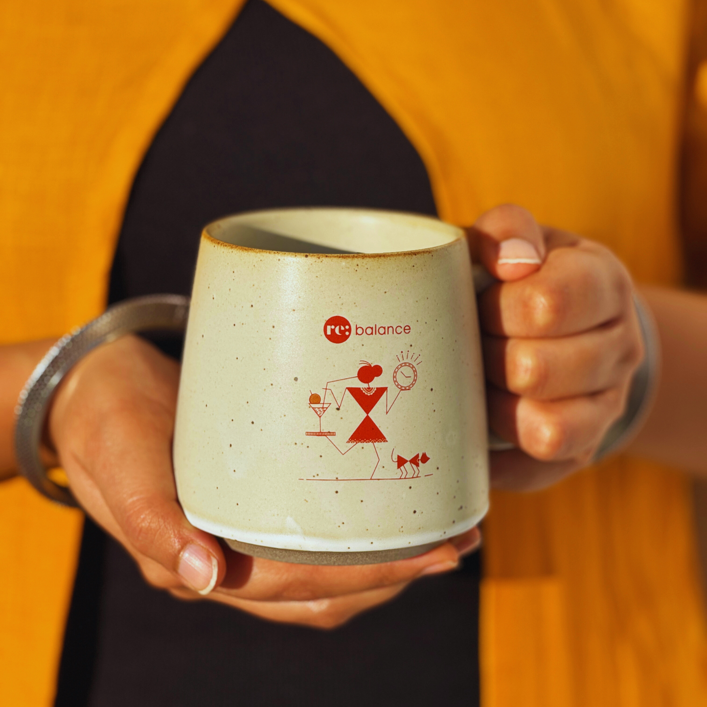 Rebalance Keramik-Kaffeetasse | Inspiriert von der Warli-Malerei | 330 ml
